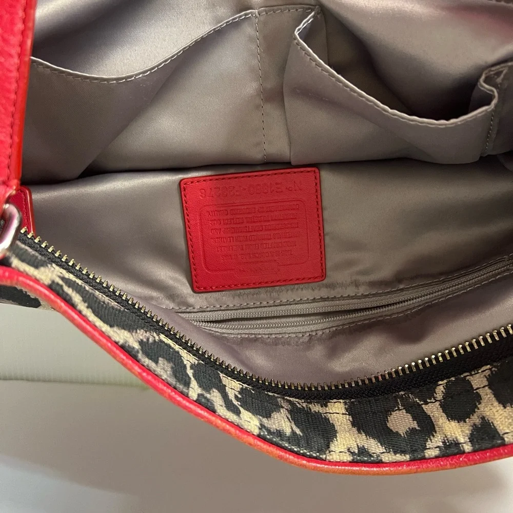 Coach ocelot leopard‎ red Carrie tote handbag